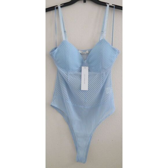 Timing WN8048 Women's Sz M Baby Blue Semi Sheer Padded Bra Bodysuit - Picture 1 of 6